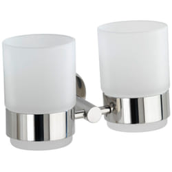 Wenko - Porte Brosse à dent mural, gobelet salle de bain double, Duo Bosio Shine, verre - fixation acier inox, 17,5x9,5x9 cm, brillant