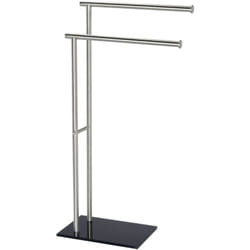 Porte Serviettes sur Pied Lima Wenko 2 Barres sèche serviettes, Acier inox et base lestée en verre trempé, 41 x 79 x 20 cm, Noir et argent