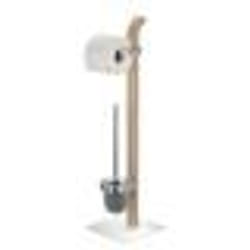 Combiné WC 2en1 - WENKO - Samona Nature - Brosse WC noire - Bois contre-plaqué - Acier chromé
