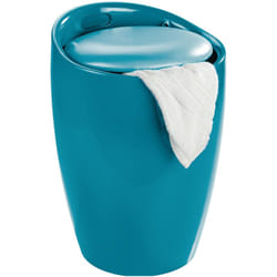 Wenko - Tabouret Panier à Linge Coffre à Linge et tabouret Salle de Bain Candy Coussin Amovible, filet linge amovible 20l , Plastique abs résistant