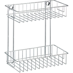 WENKO Etagère murale salle de bain Classic, 2 paniers de douche fixation murale sans perçage avec adaptateur non fourni, acier, 24x26x14 cm, brillant
