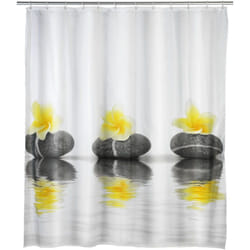 WENKO Rideau de douche original Stones Flower, Rideau de douche 180x200 cm, lavable en machine et waterproof, 12 anneaux rideau de douche en