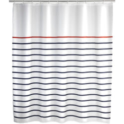 Wenko - Rideau de douche original Marine Blanc, Rideau de douche 180x200 cm, lavable en machine et waterproof, 12 anneaux rideau de douche en