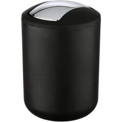 Wenko - Poubelle Salle de Bain, Mini Poubelle Salle de Bain, couvercle basculant, Brasil s, capacité 2L, plastique pet incassable, ø14x21 cm, Noir