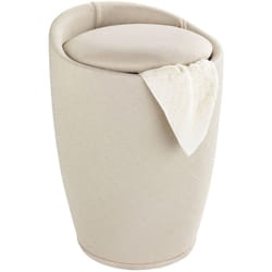 Tabouret Panier à Linge Coffre à Linge et tabouret Salle de Bain Candy WENKO, Coussin Amovible, Aspect Lin, filet linge amovible 20 litres, Plastique
