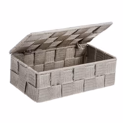 WENKO Petit panier rangement salle de bain avec couvercle Adria petite boite avec couvercle Polyporpylène 18x10x6.5 cm taupe