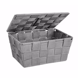 WENKO Panier de salle de bains Adria avec couvercle gris, Panier de rangement, Gris, Rectangulaire, Polyuréthane (PU), Polyvi ...