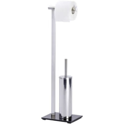 Combiné wc 2en1, Brosse wc et dérouleur papier toilette, Lava, acier inox - verre trempé, 21x17x71 cm, brillant - noir - Wenko