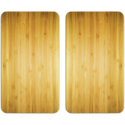 Protection plaques cuisson verre trempé 'Décor Bois' Wenko lot de 2, couvre plaque, planche découper, extension plan travail , 30x52cm, Multicolore