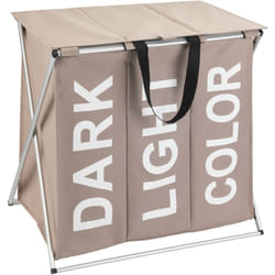 Wenko - Panier à linge 3 compartiments Trio Top, panier linge sale avec compartiment, Inscription design, capacité 118L, Polyester - Alu, 57x57x38
