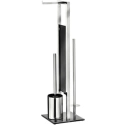 Combiné wc Rivalta serviteur 3 en 1 Wenko Brosse wc, Dérouleur stockage Papier Toilette, Acier Inox brillant- verre trempé noir, 18x70x23 cm