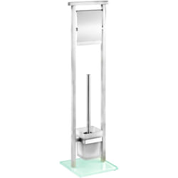 Serviteur wc 2en1 Debar Wenko Brosse wc à tête remplaçable et dérouleur, Acier inox, Socle stable en verre securit, 73x18 cm, Inox et verre