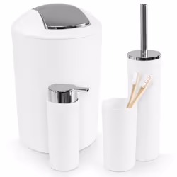 WENKO Ensemble Accessoires Salle de Bain CALVO Distributeur de Savon Liquide Porte Brosse à Dents Brosse WC Poubelle 65L