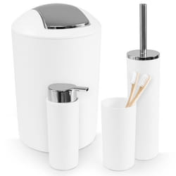 WENKO Ensemble Accessoires Salle de Bain CALVO Distributeur de Savon Liquide Porte Brosse à Dents Brosse WC Poubelle 65L