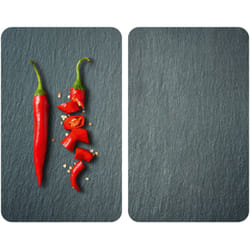 Protection plaque de cuisson Wenko Couvre plaque de cuisson en verre 'Cayenne', Lot de 2, Verre trempé, Pour toutes plaques 30x52 cm, Multicolore