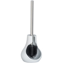 Brosse wc Neo Drop, Design goutte Wenko Manche acier inox, Tête de brosse silicone remplaçable 7,5cm, Céramique et acier inox, 17x40x13,5cm, Blanc