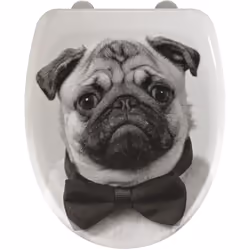 L'abattant WC premium aux finitions exclusives Pugy de WENKO décore chaque salle de bain et WC par son joli motif de carlin.  ...