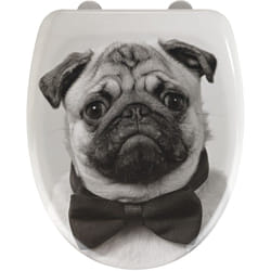 Abattant wc Original Pugy, abattant wc avec frein de chute, clipsable, fixation inox, duroplast antibactérien, 38x45 cm, noir - blanc - Wenko