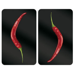 WENKO Hot Peperoni planche à découper pour cuisine Rectangulaire Plastique, Verre trempé, Élastomère thermoplastique (TPE) Noir, Rouge