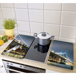WENKO Brooklyn planche à découper pour cuisine Rectangulaire Plastique, Verre trempé, Élastomère thermoplastique (TPE) Bleu