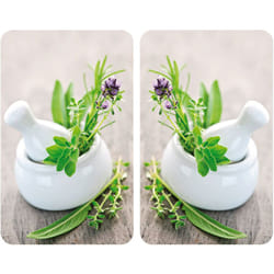 Protection plaque de cuisson Wenko couvre plaque de cuisson en verre 'Herbes', Lot de 2, verre trempé, Pour toutes plaques, 30x52 cm, Multicolore