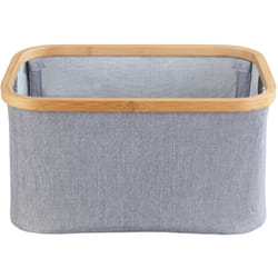 Wenko - Panier rangement pliable bambou Bahari, boite de rangement linge, 20L, Polyester - Bambou, 38x20x26 cm, gris - marron