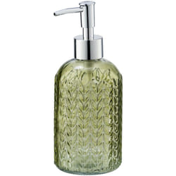 Wenko - Distributeur Savon Liquide Vetro, distributeur savon verre, Capacité 400ml, verre à relief, 8,5x19x7,5 cm, vert transparent
