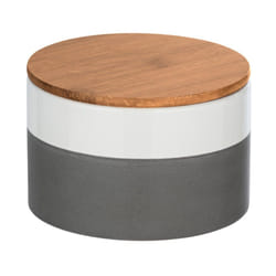 WENKO 54093100 Boîte de rangement Rond Bambou, Vitrocéramique, Silicone Gris, Blanc, Bois