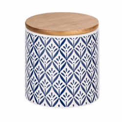 WENKO 54094100, Boîte de rangement, Bleu, Blanc, Bois, Rond, Bambou, Vitrocéramique, Silicone, Motif, Bois