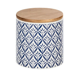WENKO 54094100 Boîte de rangement Rond Bambou, Vitrocéramique, Silicone Bleu, Blanc, Bois