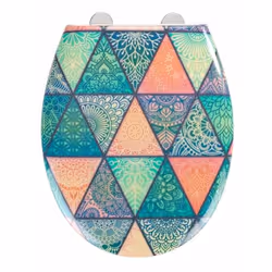 WENKO Geometry, Allongé, Abattant rigide, Multicolore, Blanc, Duroplast, 37 cm, 44,5 cm
