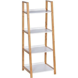 Étagère salle de bain bambou Finja - WENKO - Blanc - Marron - Petit meuble de rangement
