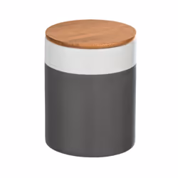 WENKO 54091100, Boîte de rangement, Gris, Transparent, Bois, Rond, Bambou, Vitrocéramique, Silicone, Monochromatique, Bois