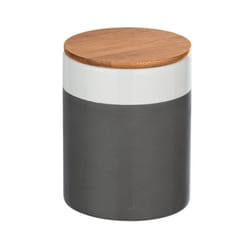WENKO 54091100 Boîte de rangement Rond Bambou, Vitrocéramique, Silicone Gris, Transparent, Bois