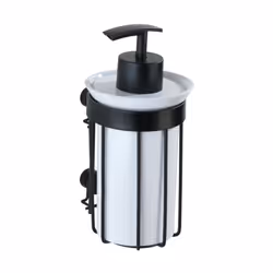 WENKO Distributeur de savon liquide mural Classic Plus Capacité 185 ml Acier antirouille - plastique 9x165x8 cm noir - blanc