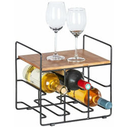 Wenko - Meuble Range Bouteille Loft, rangement de style industriel jusqu'à 6 bouteilles et plateau en bambou , Acier - Bambou, 30x27,5x24 cm, Noir