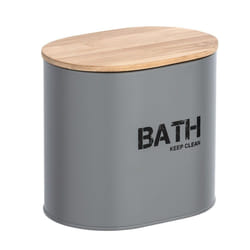 WENKO 23701100 Boîte de rangement Ovale Bambou, Acier Gris, Bois