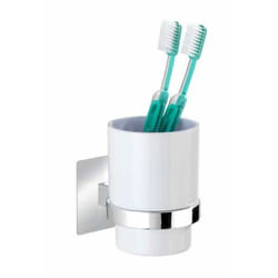 WENKO Porte brosse à dent Quadro gobelet salle de bain mural Turbo-Loc® fixation sans perçage acier inox - plastique blanc