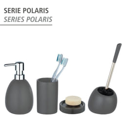 WENKO Porte Brosse WC céramique Polaris, Brosse WC noire, Céramique, 5x36x14,5 cm, gris mat