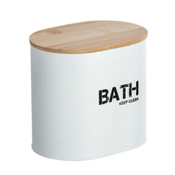 WENKO 23699100 Boîte de rangement Ovale Bambou, Acier Marron, Blanc