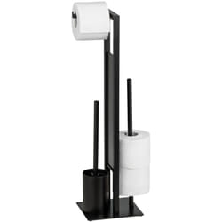Combiné wc Rivalta serviteur 3 en 1 Wenko Brosse wc, Dérouleur de papier toilette et stockeur à rouleaux, Acier inox et verre trempé, 18x70x23 cm,