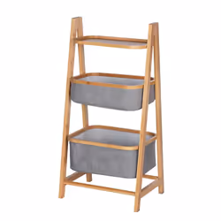 WENKO Bahari, Étagère à échelle, Autonome, Bambou, Polyester, Bambou, Gris, Universel, 3 étagères