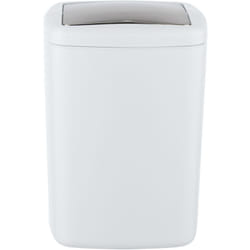 Petite Poubelle Salle de Bain Barcelona, Poubelle à Couvercle Basculant, Capacité 8.5L, Plastique incassable sans bpa, 20,5x28,5x20,5 cm, Blanc