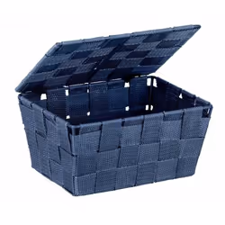 WENKO Panier de rangement Adria avec couvercle bleu foncé, Panier de rangement, Bleu, Rectangulaire, Polyuréthane (PU), Polyv ...