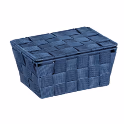 WENKO Panier de rangement Adria avec couvercle bleu foncé