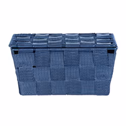WENKO Panier de rangement Adria avec couvercle bleu foncé