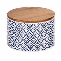 WENKO 54097100, Boîte de rangement, Bleu, Blanc, Bois, Rond, Bambou, Vitrocéramique, Silicone, Motif, Bois