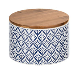 WENKO 54097100 Boîte de rangement Rond Bambou, Vitrocéramique, Silicone Bleu, Blanc, Bois