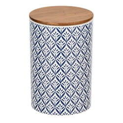WENKO 54096100 Boîte de rangement Rond Bambou, Vitrocéramique, Silicone Bleu, Blanc, Bois
