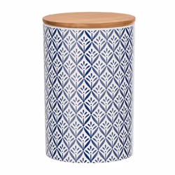 WENKO 54096100 Boîte de rangement Rond Bambou, Vitrocéramique, Silicone Bleu, Blanc, Bois